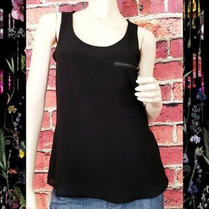 My Michelle Black Zipper Accent Sheer Layers Scoop Neck Tank Top Size Small S